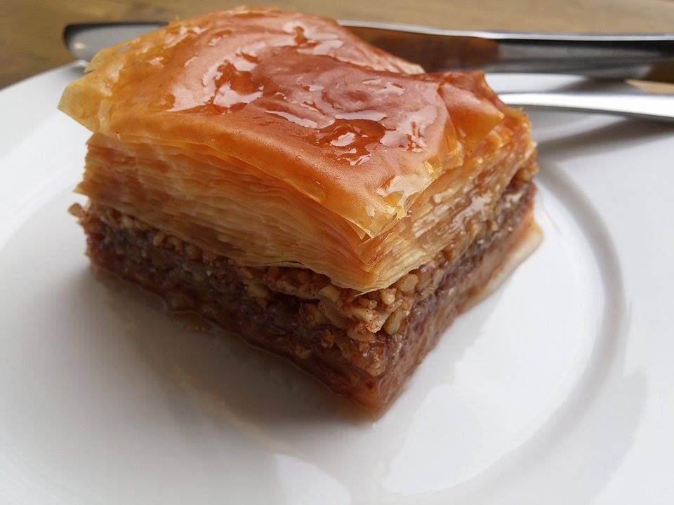 Tray of walnut square pastries
