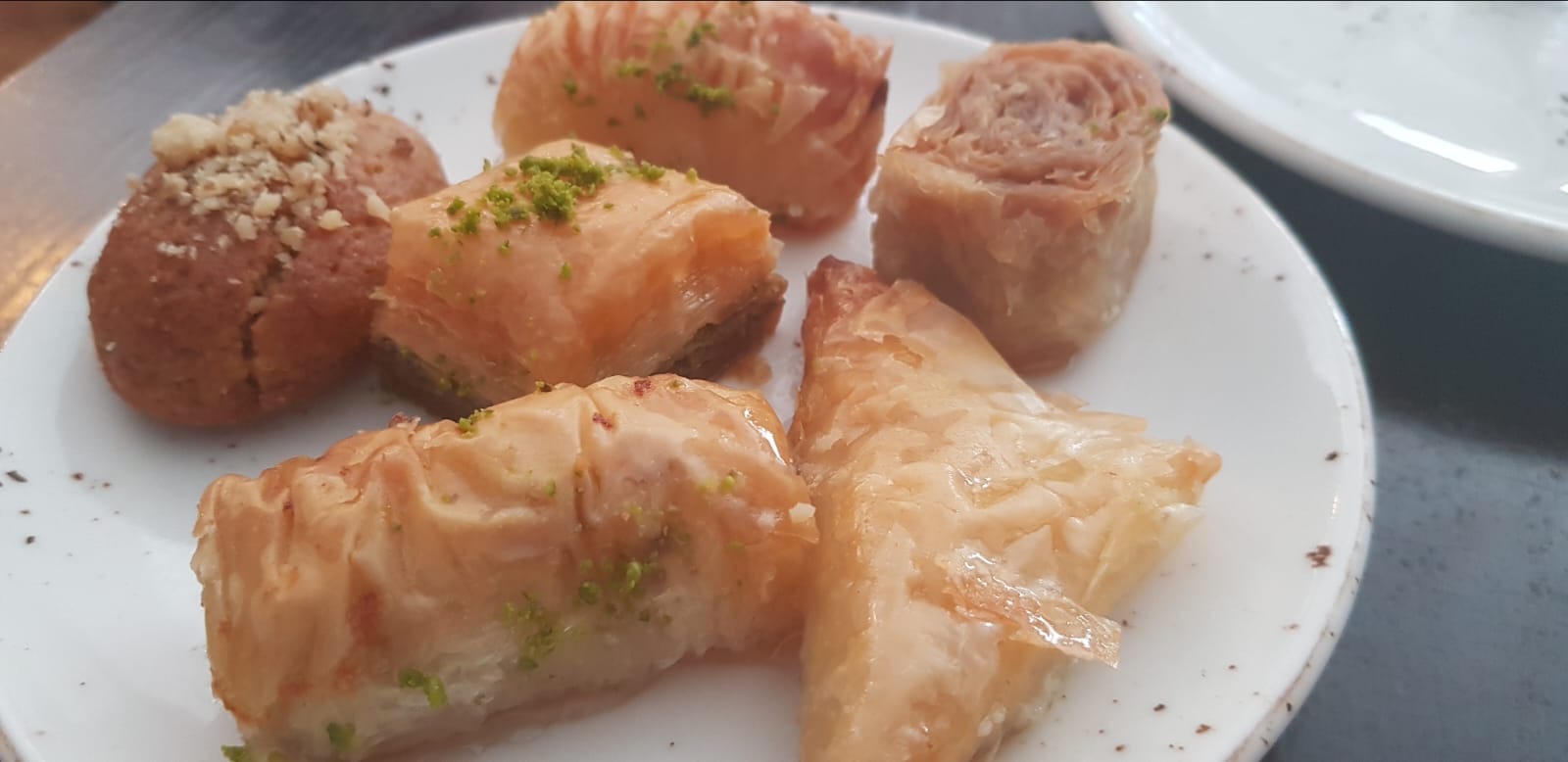 Tray of pistachio square pastries